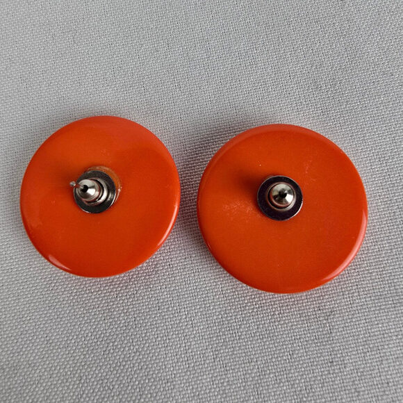 Vintage 80s Orange Plastic Statement Earrings - Picture 3 of 4
